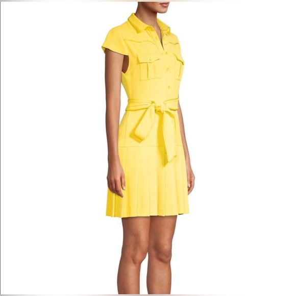 Alice + Olivia Yellow Yoko Short-sleeve Pleated Shirt Dress - Picture 12 of 15